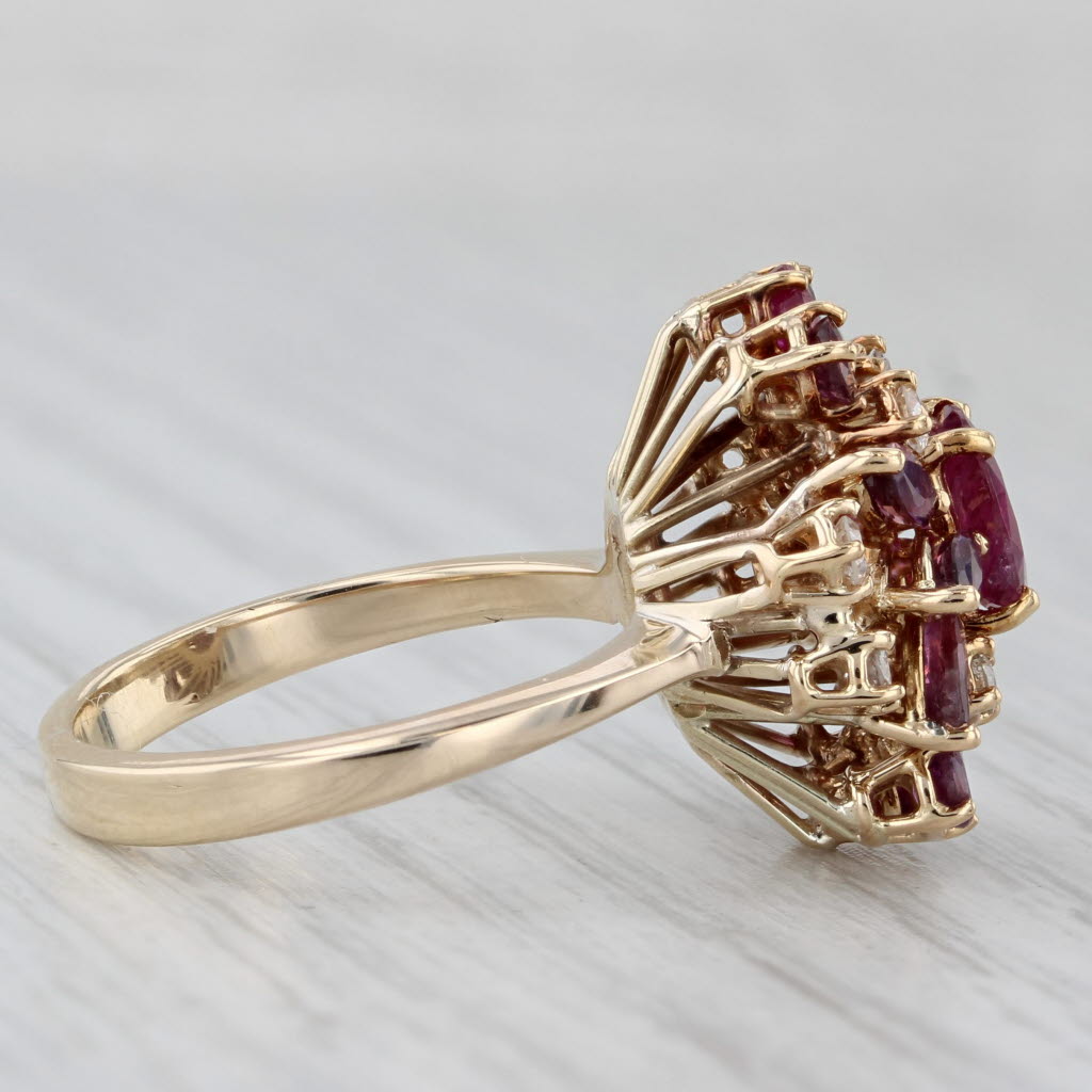 Light Gray 2.16ctw Ruby Diamond Cluster Cocktail Ring 14k Yellow Gold Size 5.75