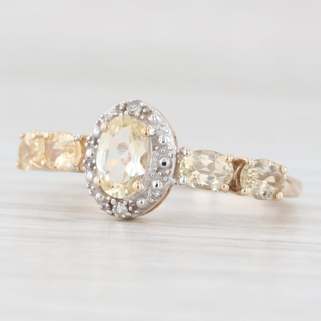 Light Gray 1.34ctw Yellow Topaz Diamond Halo Ring 10k Gold Size 5 COA Jacque Christie