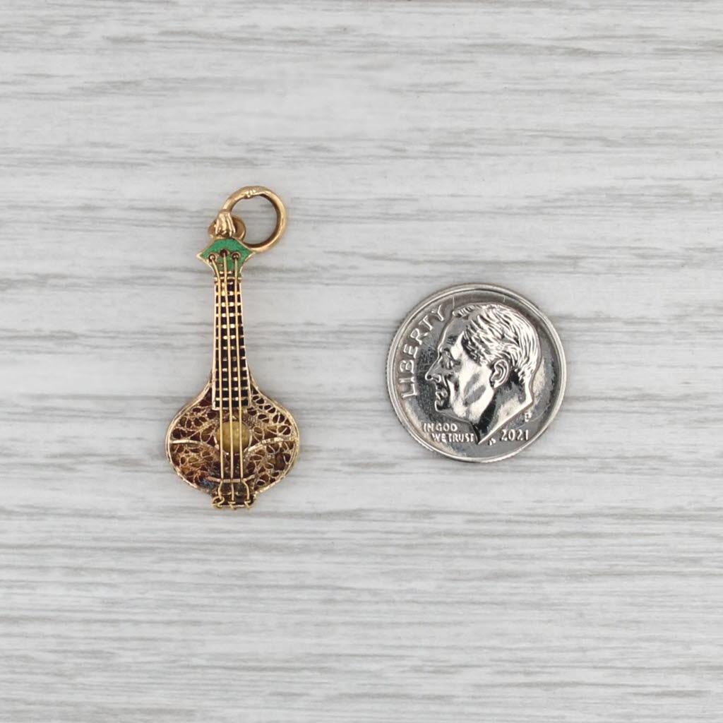 Antique Portuguese Guitar Charm 18k-19k Gold Enamel Portugal Souvenir Pendant