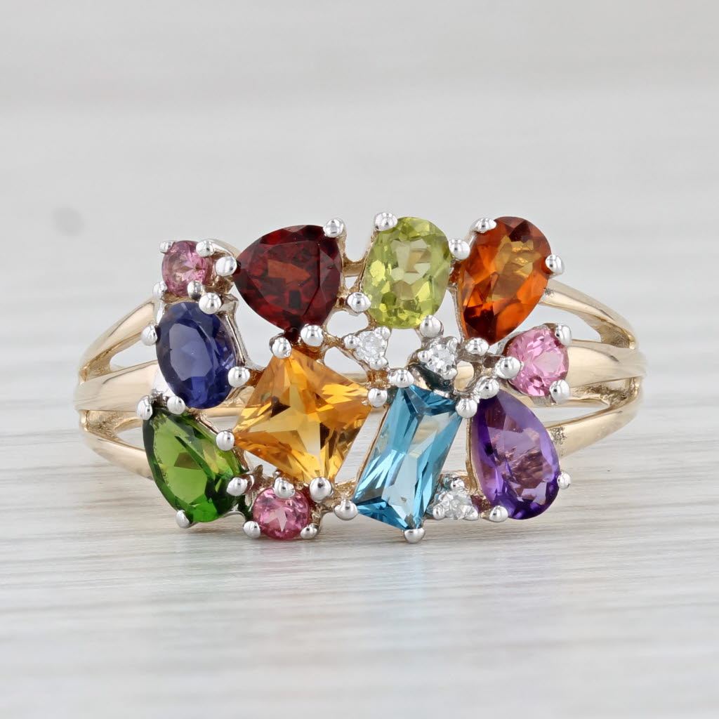 Light Gray 1.60ctw Gemstone Cluster Ring 14k Gold Citrine Garnet Peridot Topaz Amethyst