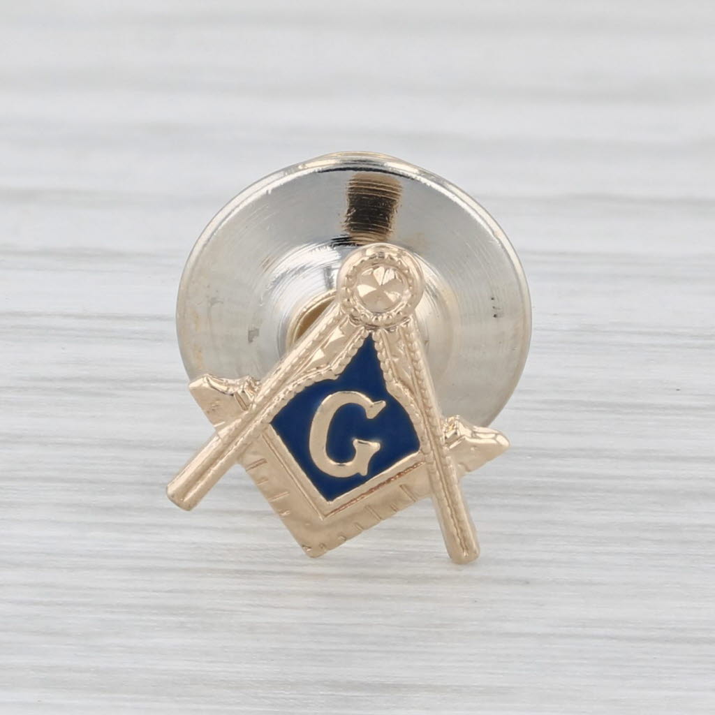 Light Gray Masonic Pin 14k Gold Blue Lodge Square Compass Lapel