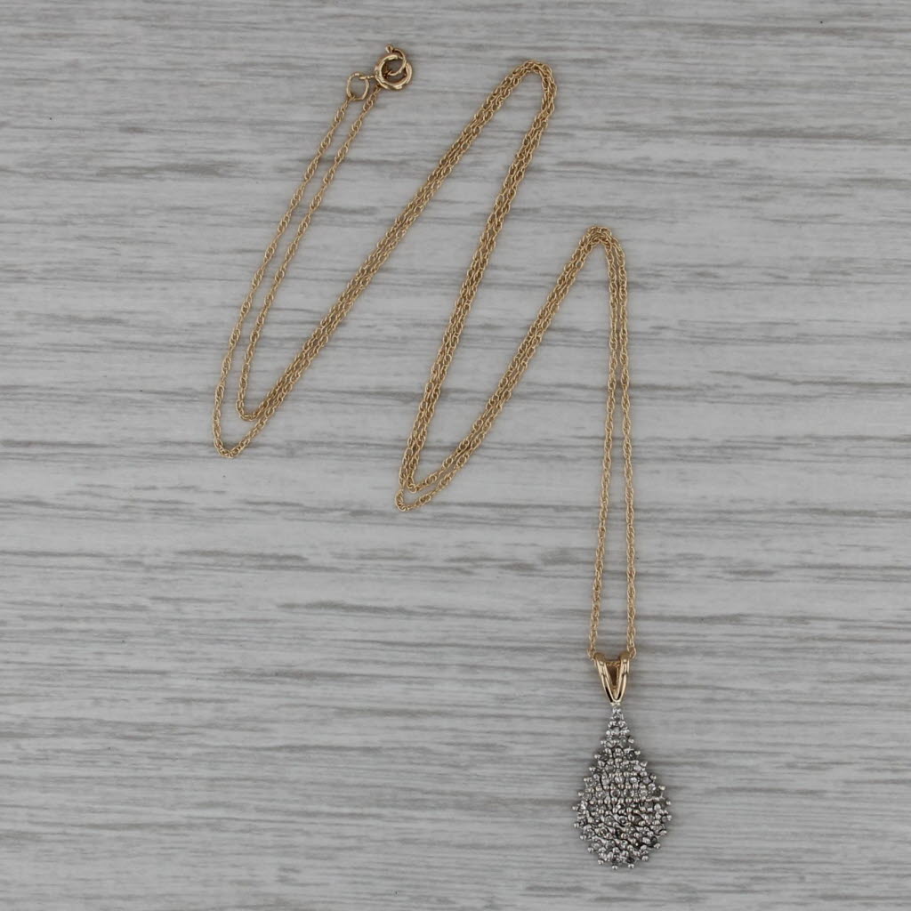 0.20ctw Pave Diamond Cluster Pendant Necklace 10k Yellow White Gold 18.25"