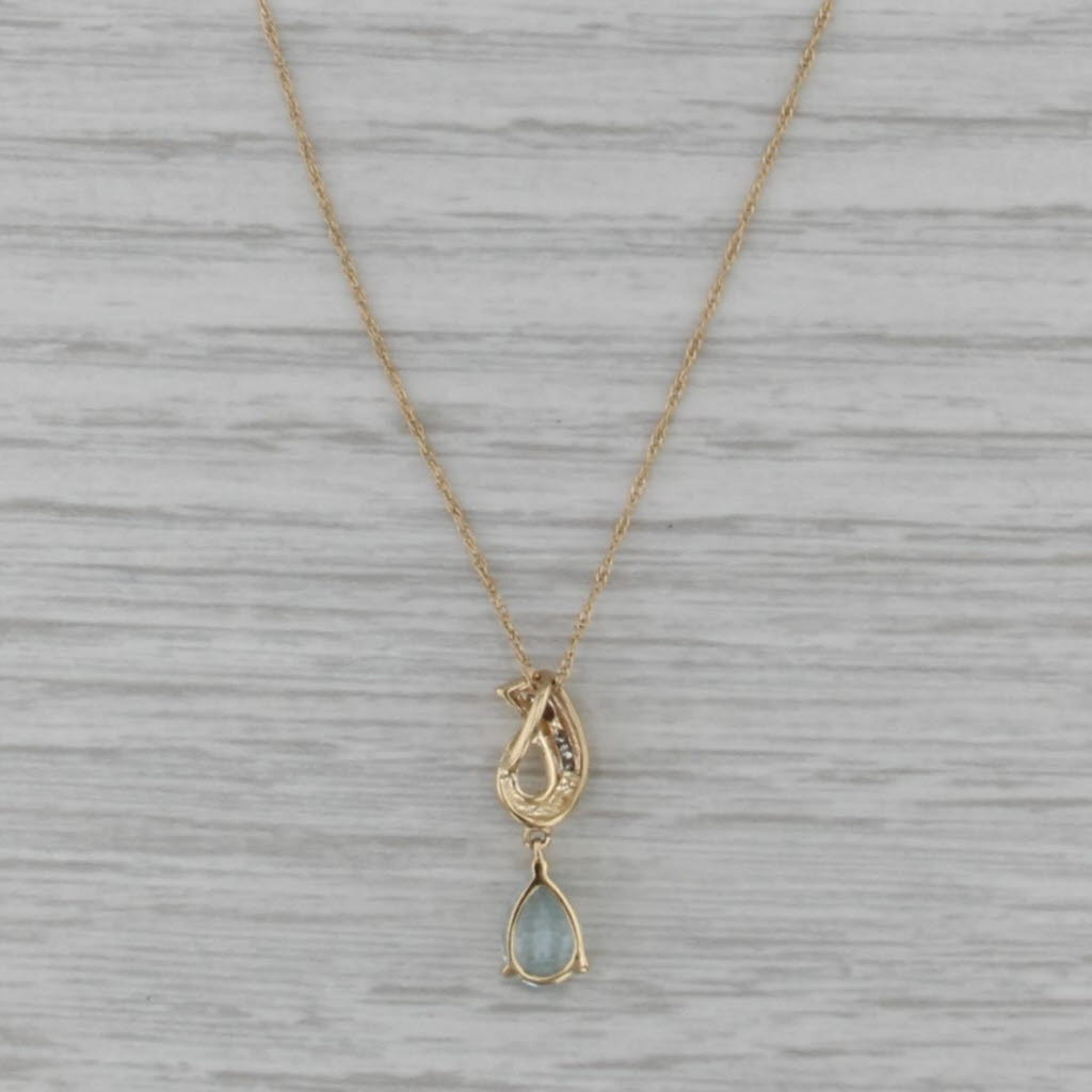 0.65ctw Aquamarine Diamond Pendant Necklace 14k Yellow Gold 18" Rope Chain
