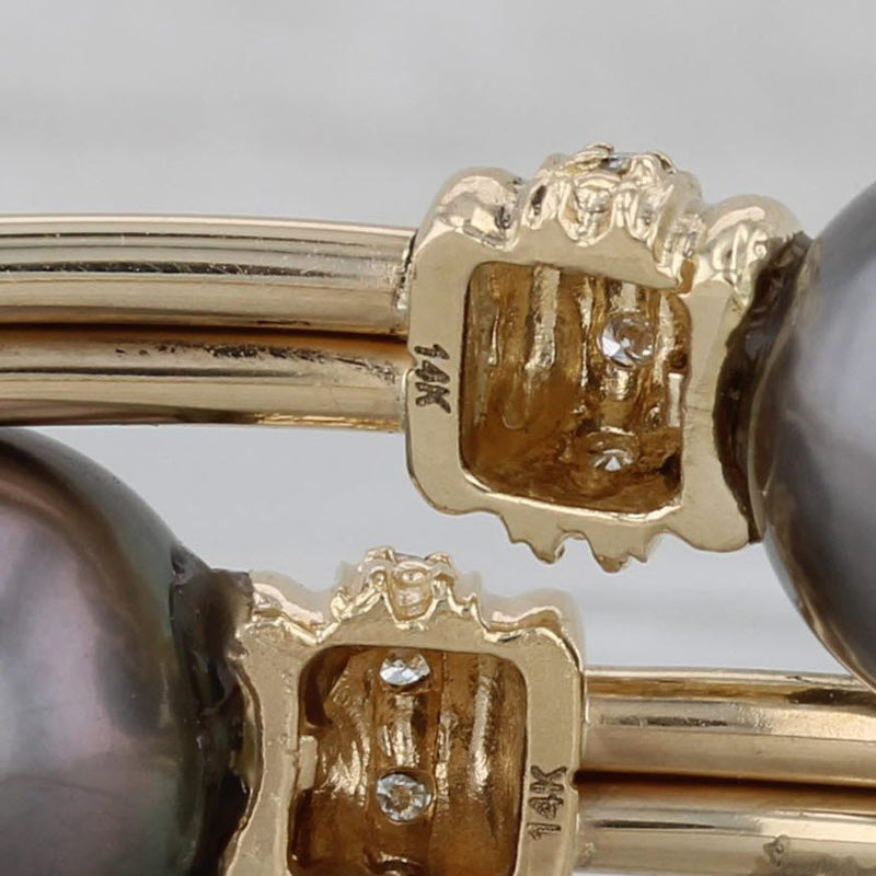 Dark Gray Tahitian Cultured Pearl Diamond Bangle Bypass Bracelet 14k Yellow Gold 7"