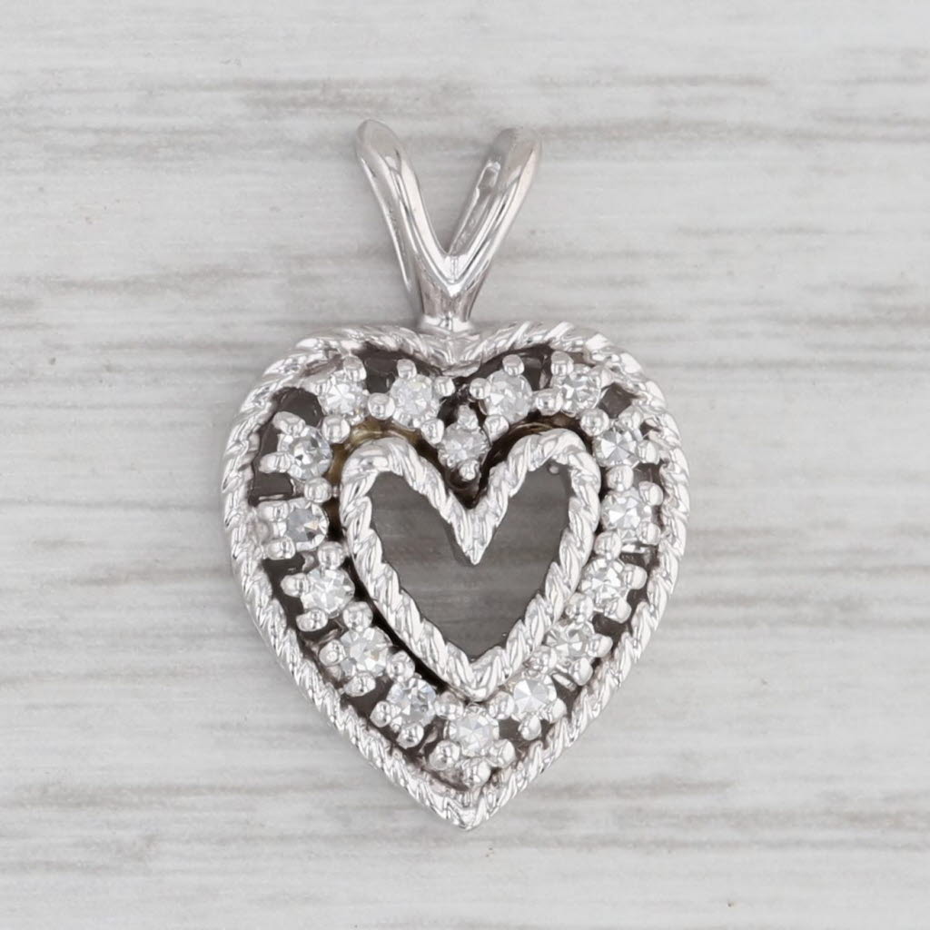 Light Gray 0.12ctw Diamond Open Heart Pendant 14k White Gold