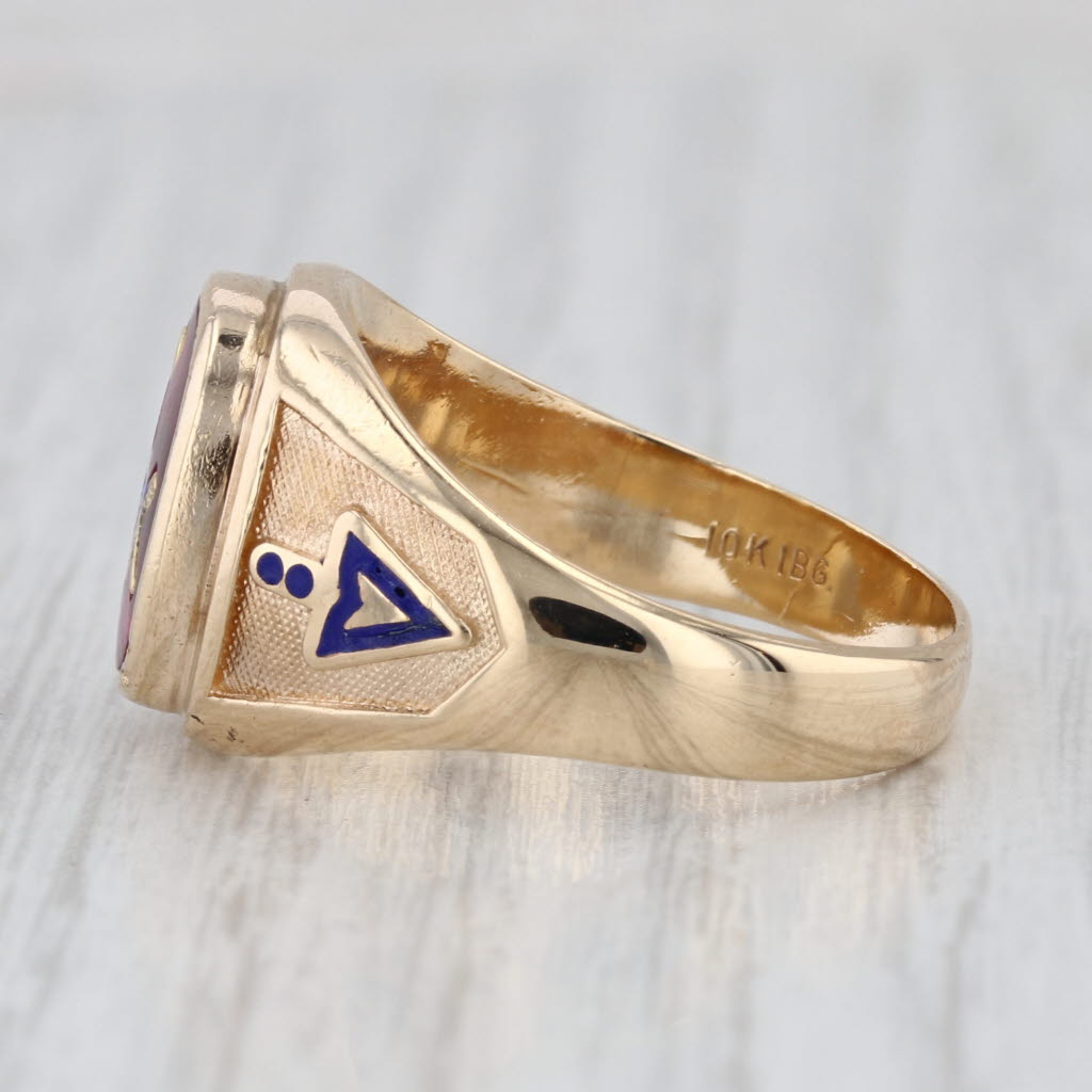 Masonic Blue Lodge Square Compass Signet Ring 10k Gold Lab Created Ruby