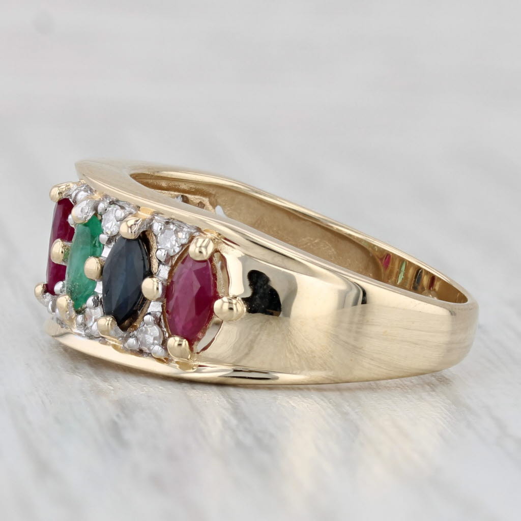 Light Gray 1.14ctw Multi-Gemstone Ring 14k Yellow Gold Emerald Sapphire Ruby Diamond Size 8