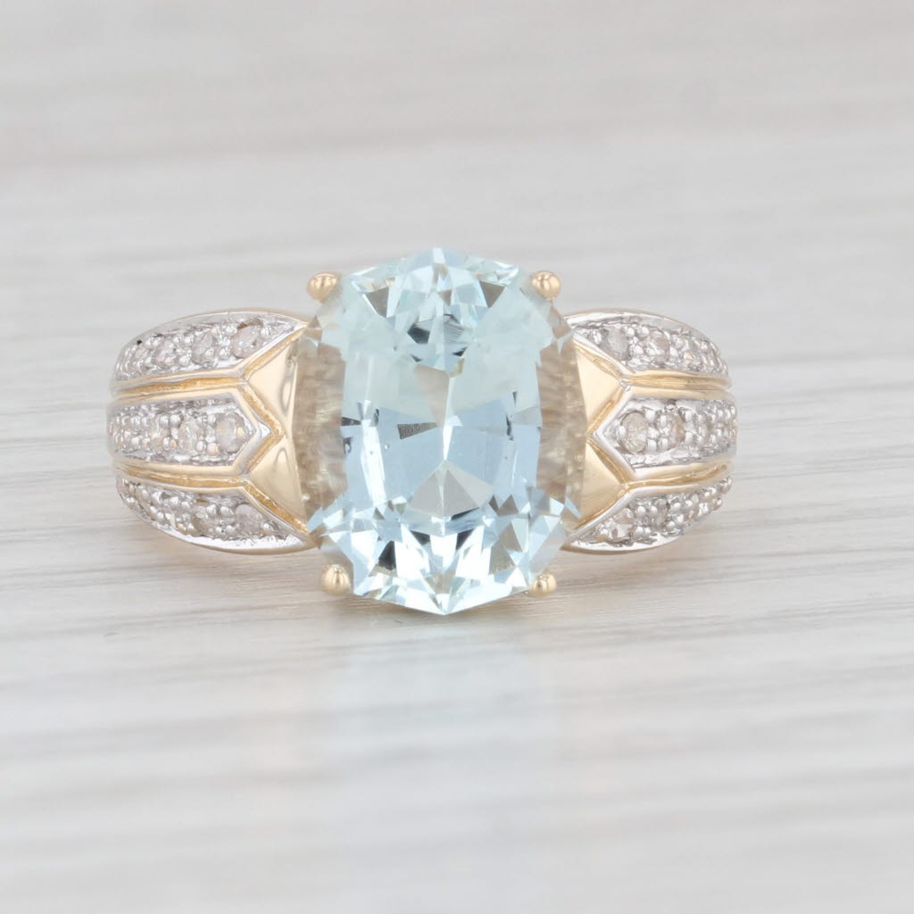 Light Gray 4.99ctw Aquamarine Diamond Ring 14k Yellow Gold Size 6