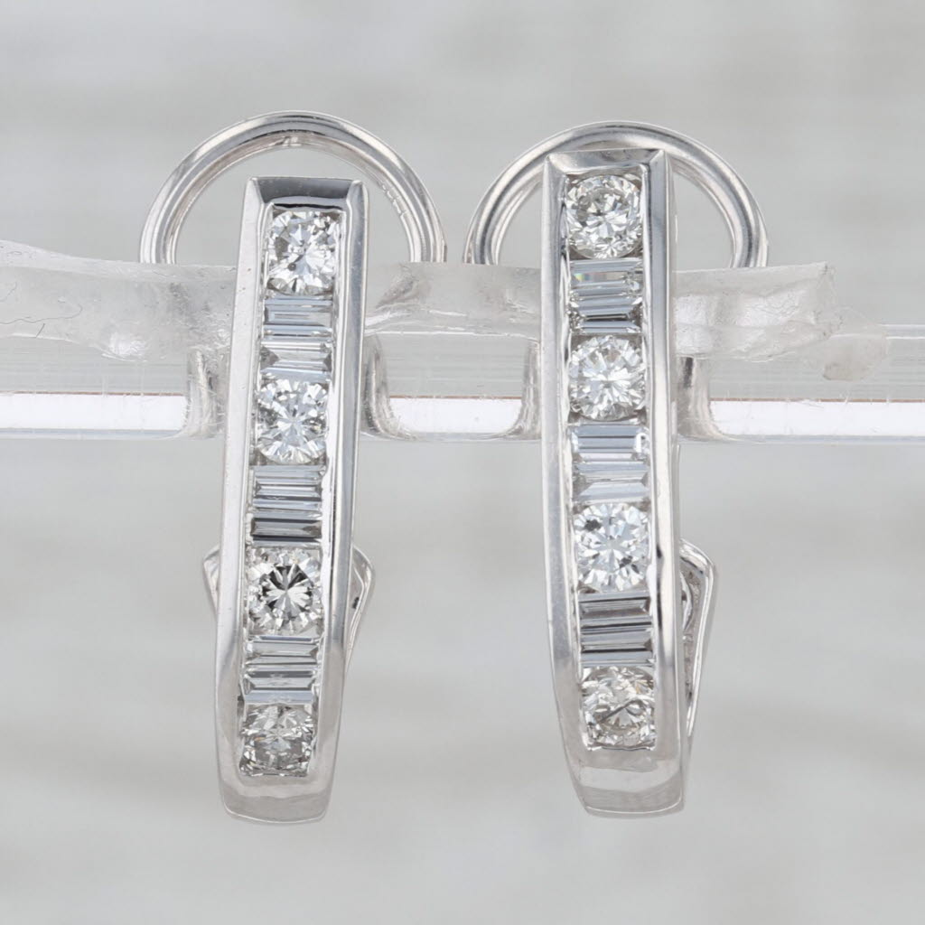 1.04ctw Diamond Drop Earrings 14k White Gold J-Hook Drops Omega Backs