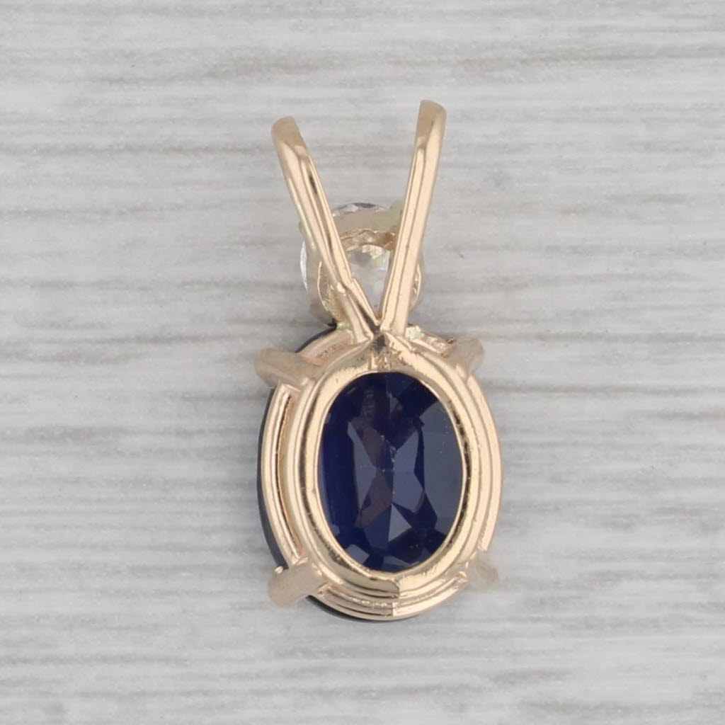 Gray 2.98ctw Lab Created Blue Sapphire Cubic Zirconia Pendant 14k Yellow Gold