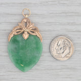 Carved Green Jade Heart Pendant 10k Yellow Gold