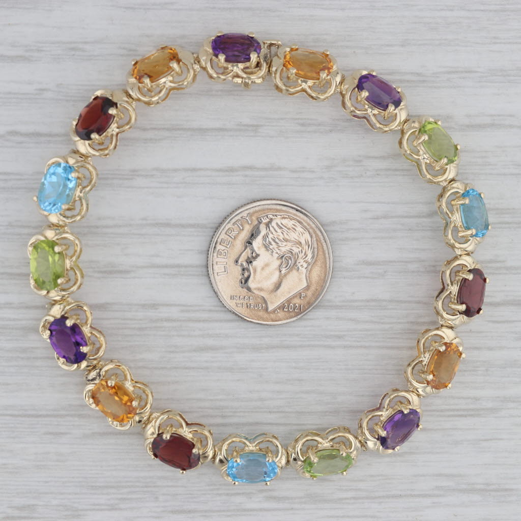 Gray 13.80ctw Gemstone Tennis Bracelet 14k Gold 6.75" Garnet Topaz Amethyst Citrine