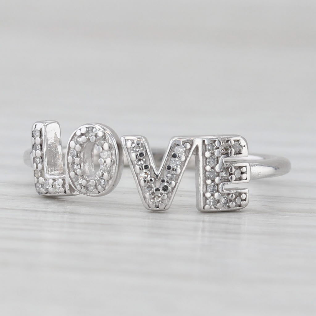 Diamond "LOVE" Ring 10k White Gold Size 6.5+ Adjustable