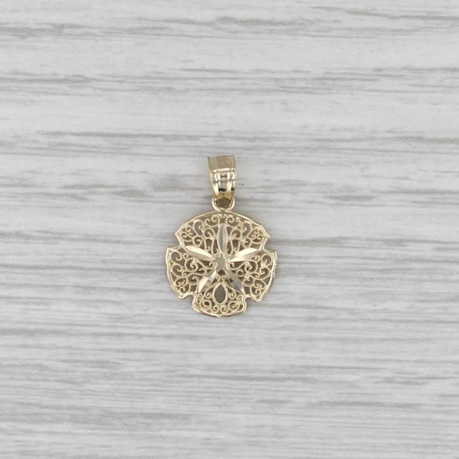 Small Sand Dollar Pendant 14k Yellow Gold Charm Nautical Bead Themed Jewelry
