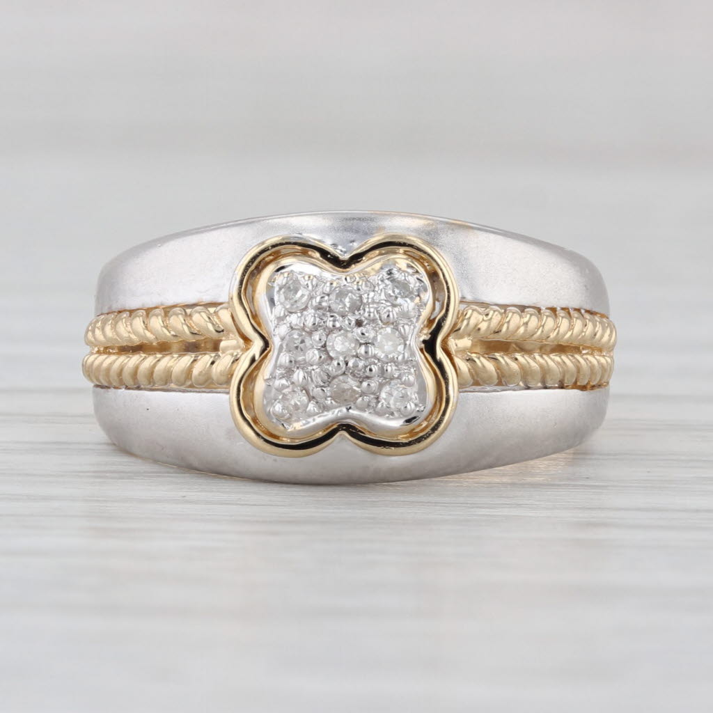 Pave Diamond Cluster Clover Ring 14k Yellow White Gold Size 6.5