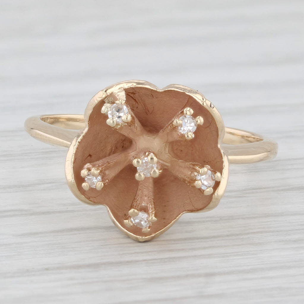 Light Gray Diamond Flower Ring 14k Yellow Gold Size 7.5 Floral