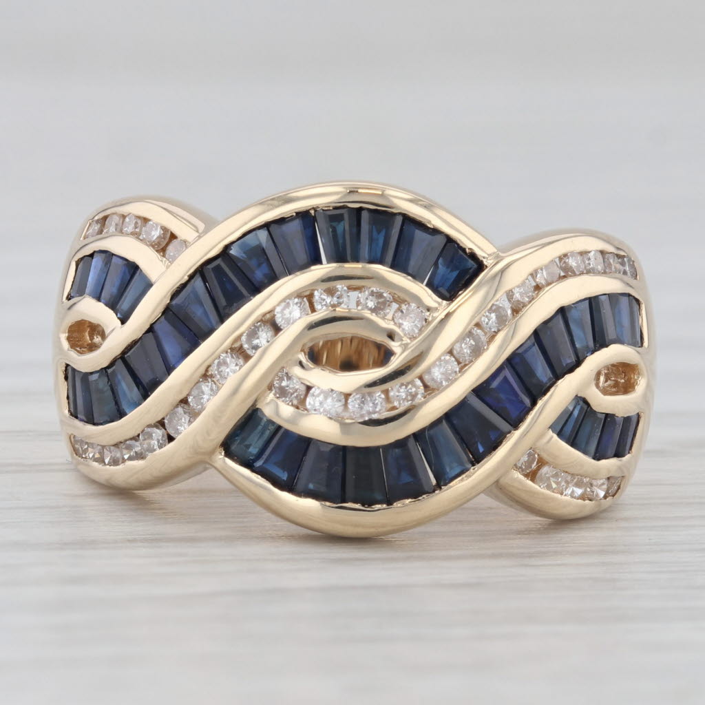 Light Gray 2.50ctw Blue Sapphire Diamond Woven Knot Ring 14k Yellow Gold Size 7.5