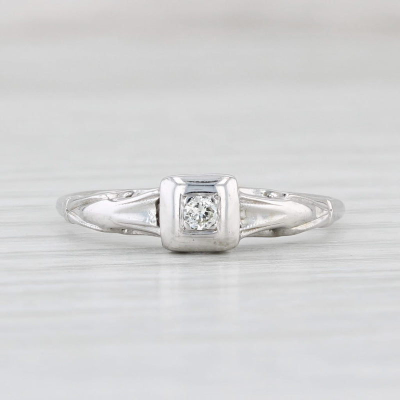 Light Gray Vintage Diamond Solitaire Ring 14k White Gold Size 6.25