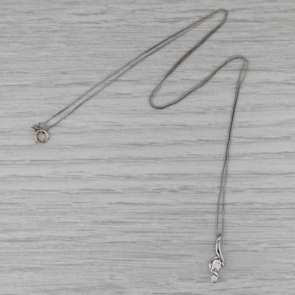 Lucianna 0.14ct Diamond Solitaire Swirl Pendant Necklace 14k Gold 20" Box Chain