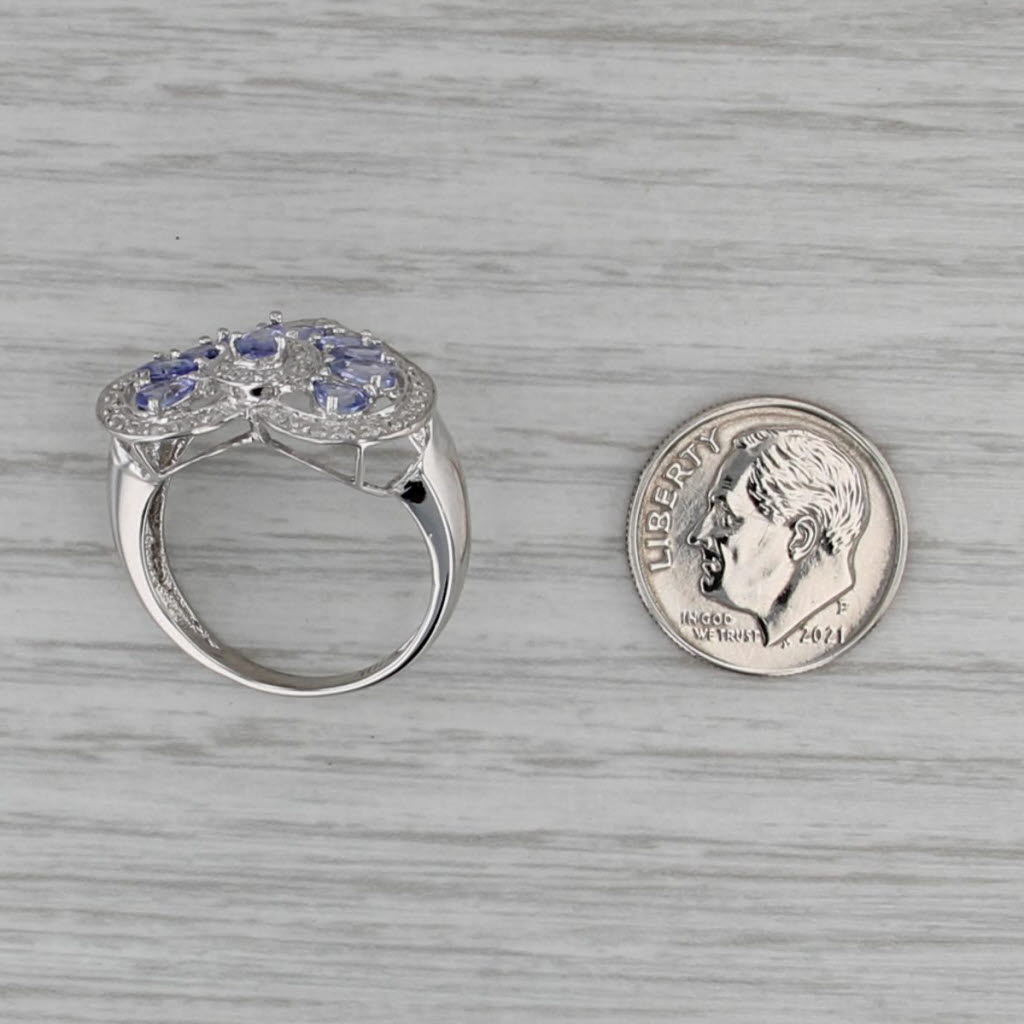 1.53ctw Tanzanite Diamond Halo Heart Ring 10k White Gold Cocktail Size 8.25