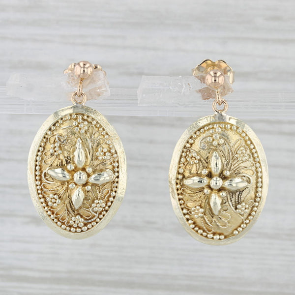 Ornate Dangle Earrings 12k Yellow Gold Pierced Drops