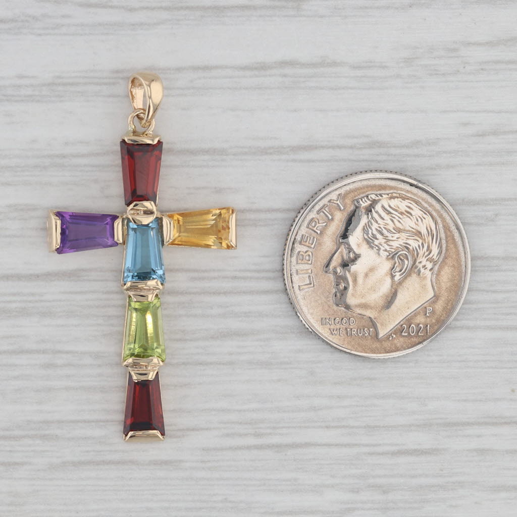 Gray 2.55ctw Gemstone Cross Pendant 14k Gold Garnet Amethyst Citrine Topaz Peridot