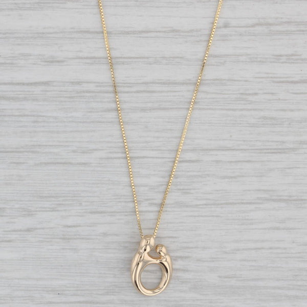 Mother and Child Charm Pendant Necklace 14k Yellow Gold 19.25" Box Chain
