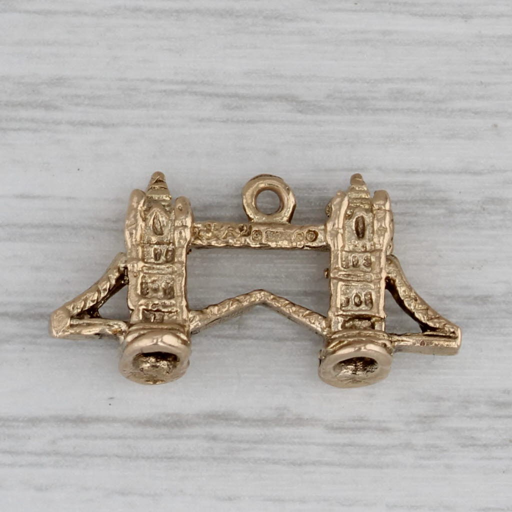 Gray London Tower Bridge Souvenir Charm 9k Yellow Gold Vintage Keepsake