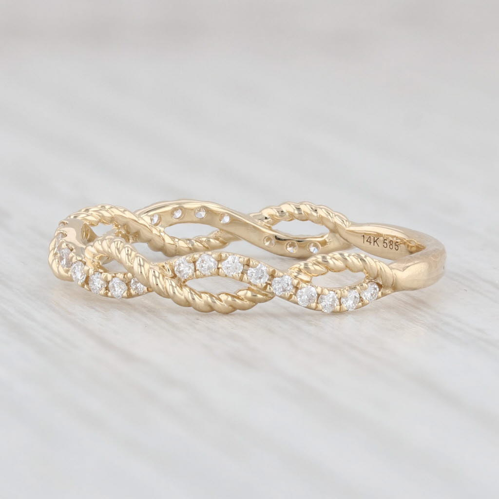 Light Gray New 0.17ctw Diamond Woven Stackable Ring 14k Yellow Gold Size 6.75 Wedding Band