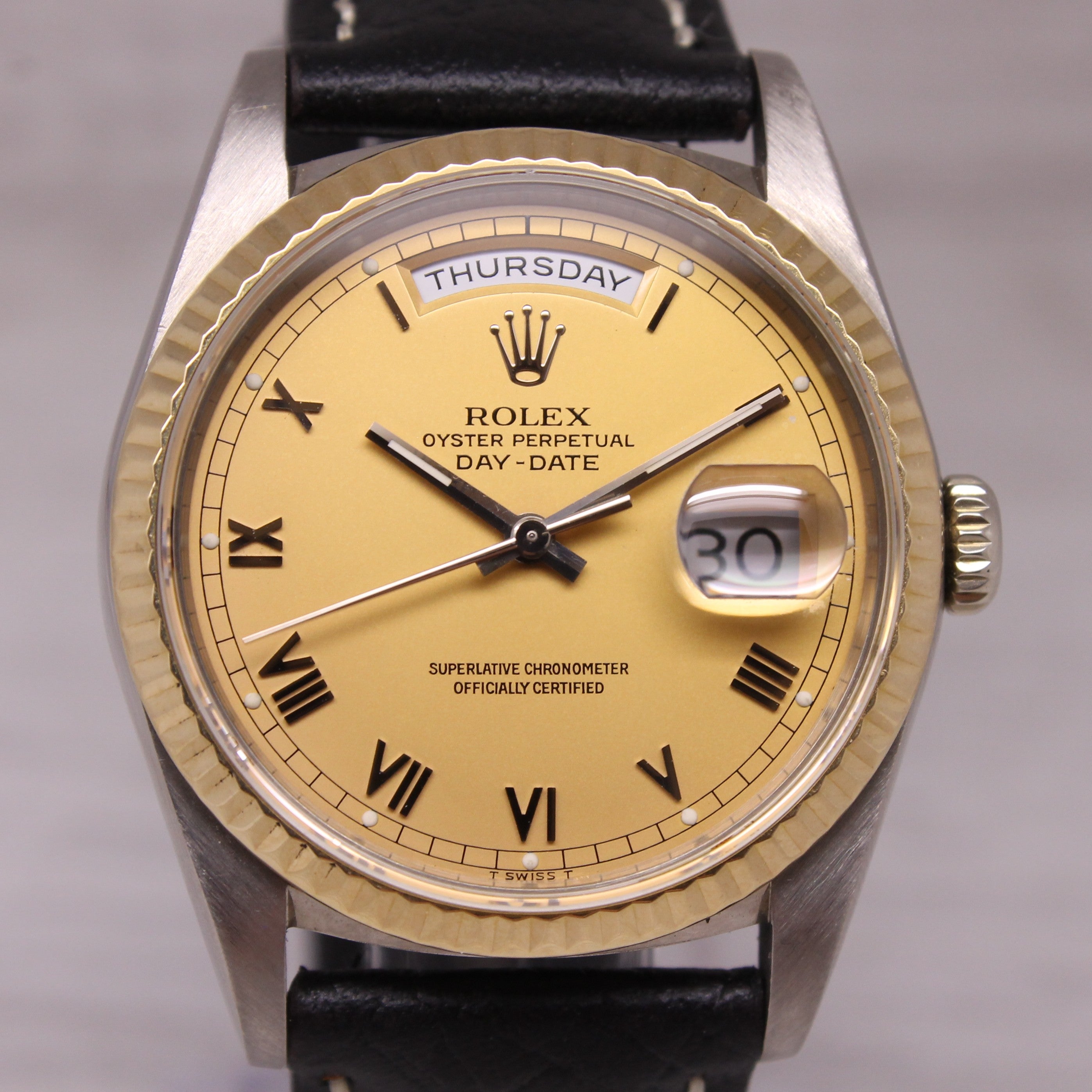 Vintage 1990 Rolex Day Date Tridor 18239B 18k Gold Automatic Watch w Bracelet