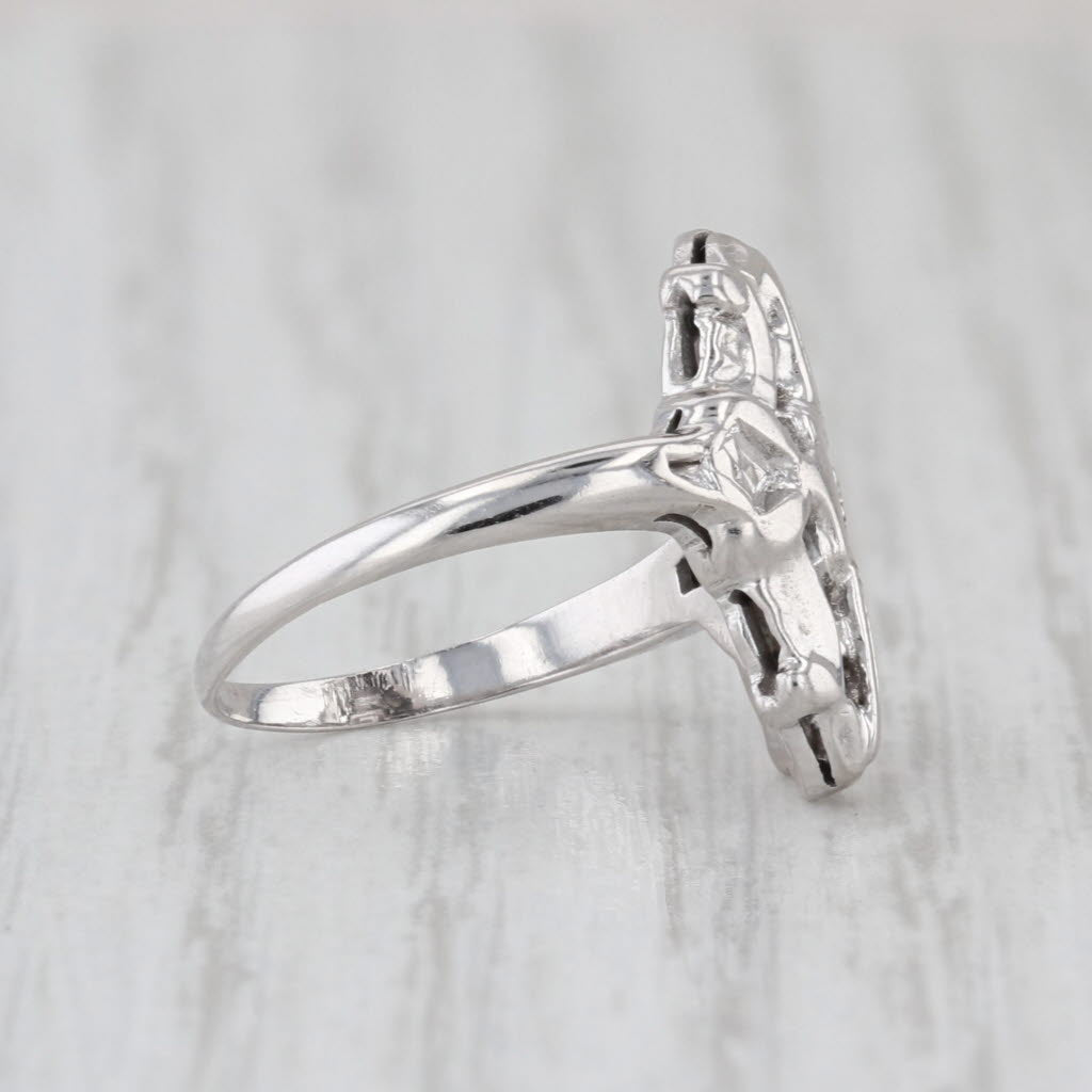 Vintage Diamond Solitaire Ring 14k White Gold Small Size 3