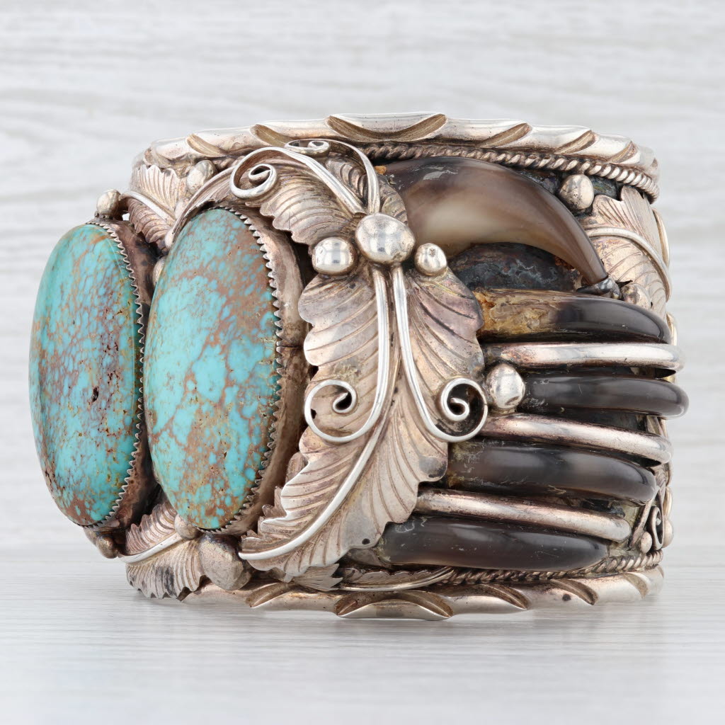 M Tsosie Animal Claw Turquoise Native American Cuff Bracelet Sterling Silver