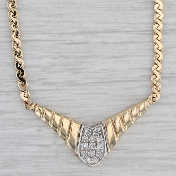 0.15ctw Diamond V Necklace 14k Yellow Gold 15" Serpentine Chain