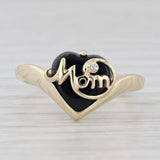 Diamond Accented Onyx Mom Heart Ring 10k Yellow Gold Size 6.5