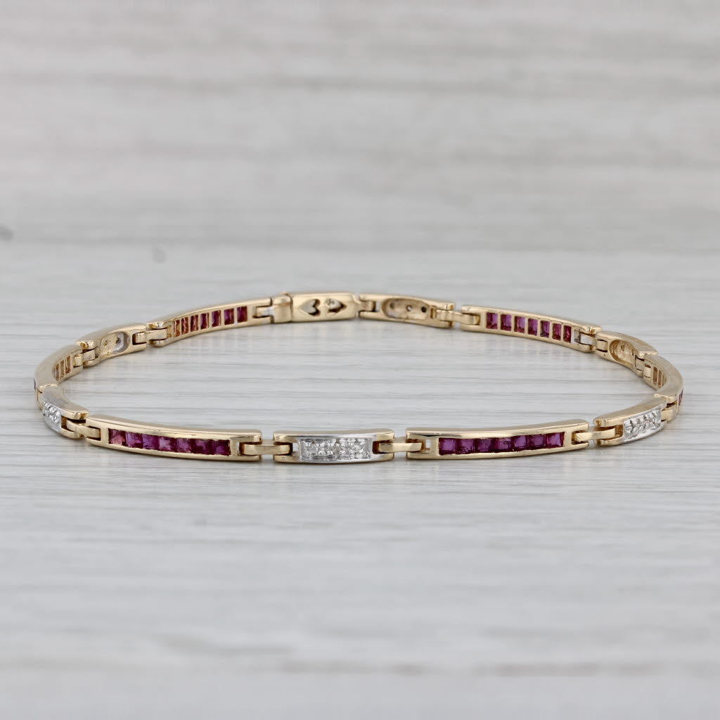 Gray 1.66 Ruby Diamond Bar Link Bracelet 14k Yellow Gold 7.25" 2.7mm