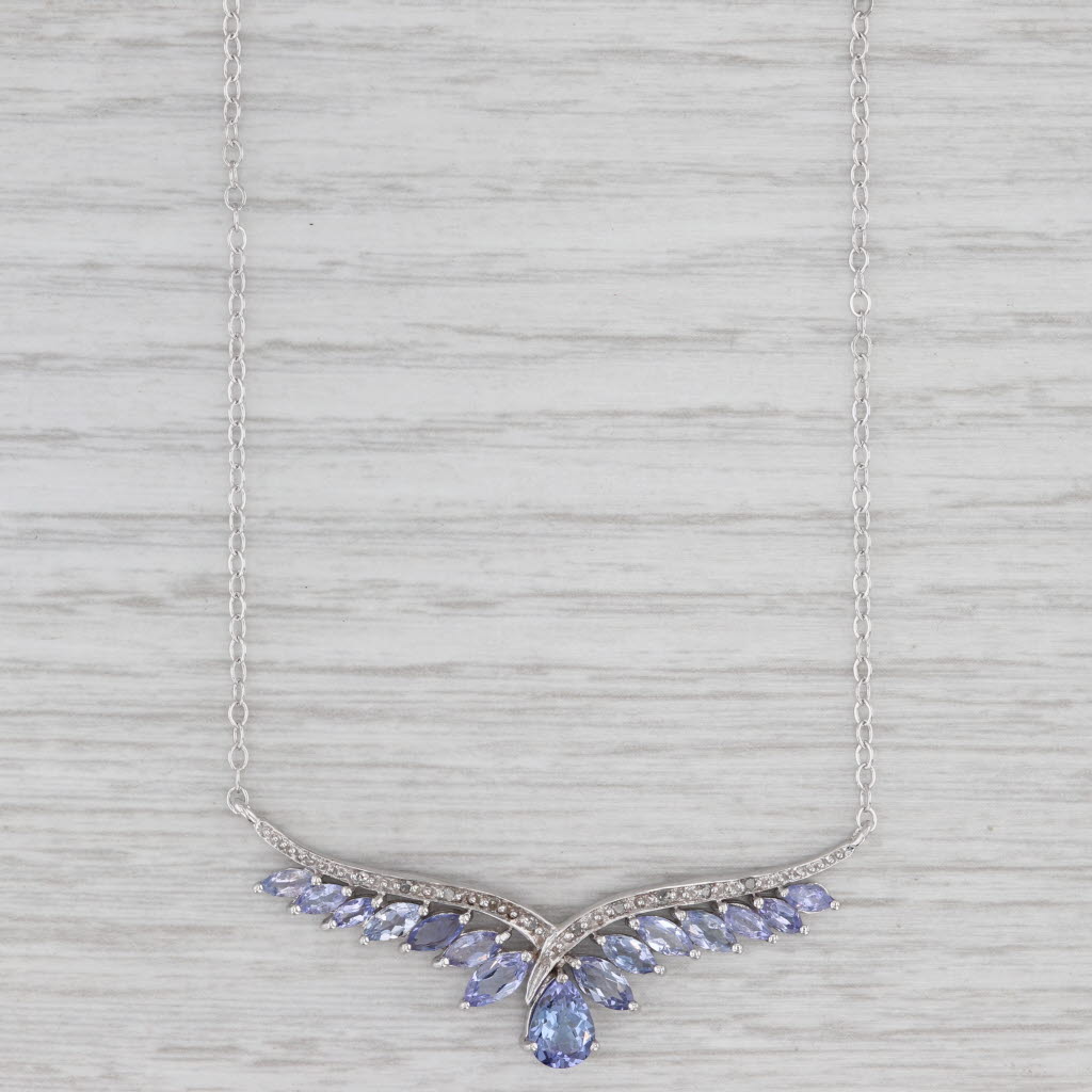 2.53ctw Tanzanite Diamond Pendant Necklace 10k White Gold 18" Cable Chain