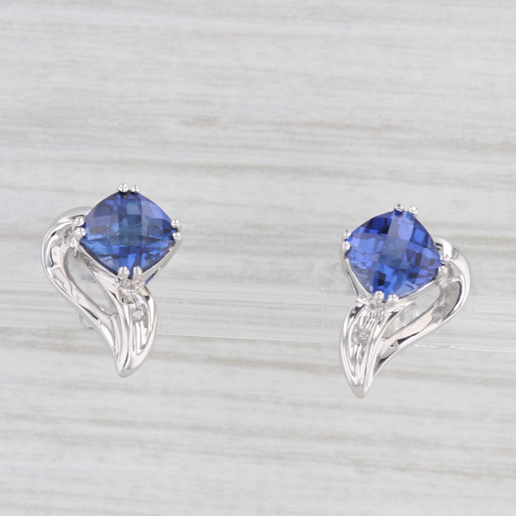 Light Gray 2.70ctw Lab Created Blue Sapphire Earrings10k White Gold