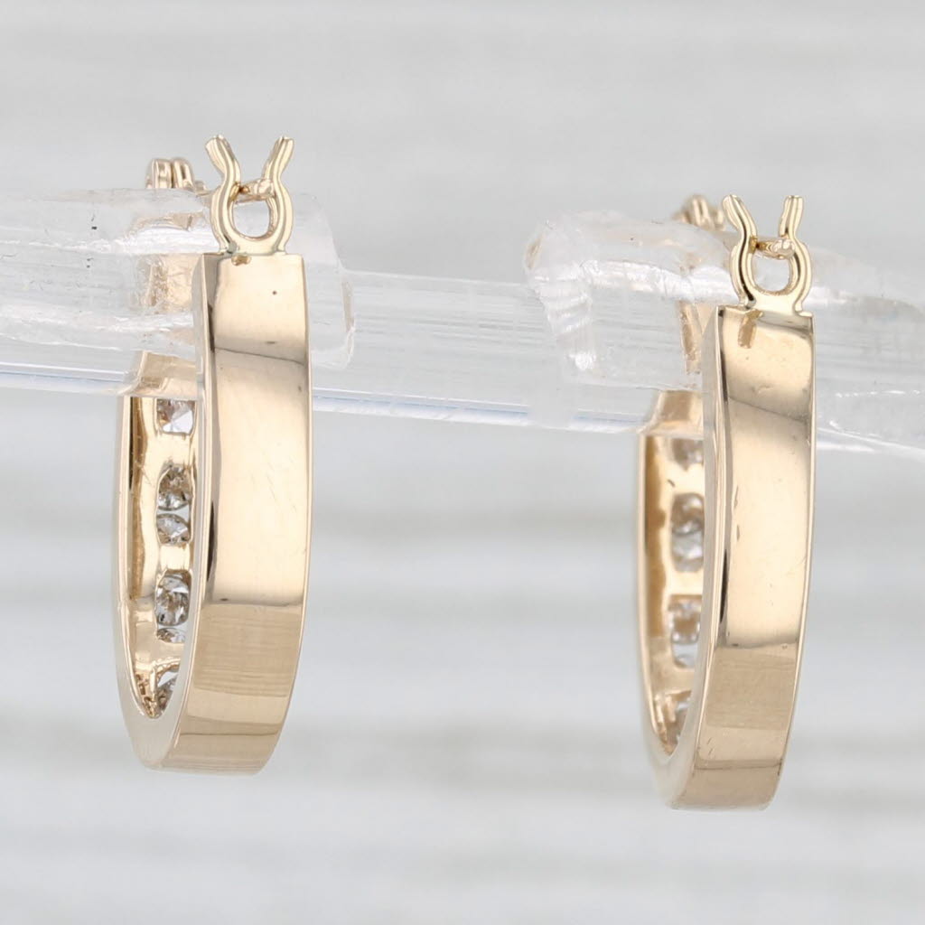 Light Gray 0.25ctw Diamond Oval Hoop Earrings 14k Yellow Gold Snap Top Hoops