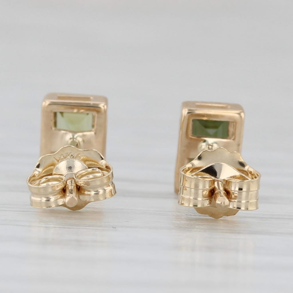 Light Gray 0.68ctw Green Tourmaline Solitaire Stud Earrings 14k Yellow Gold