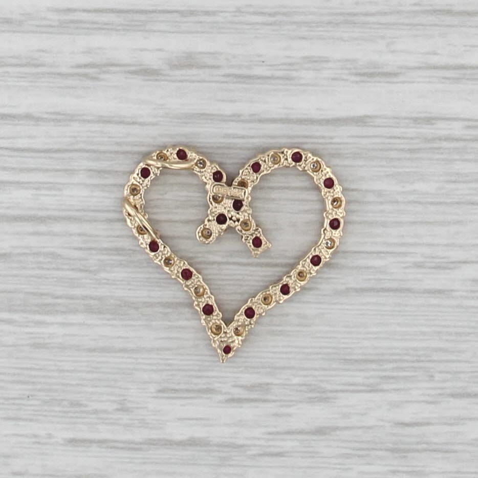 0.74ctw Ruby Diamond Open Heart Pendant 14k Yellow Gold