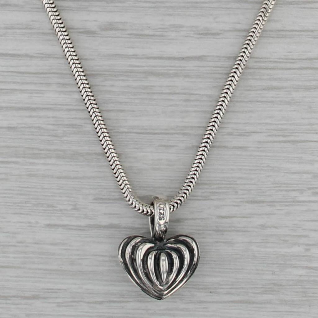 Lagos Caviar Puffy Heart Pendant Necklace Sterling Silver 16.25" Snake Chain