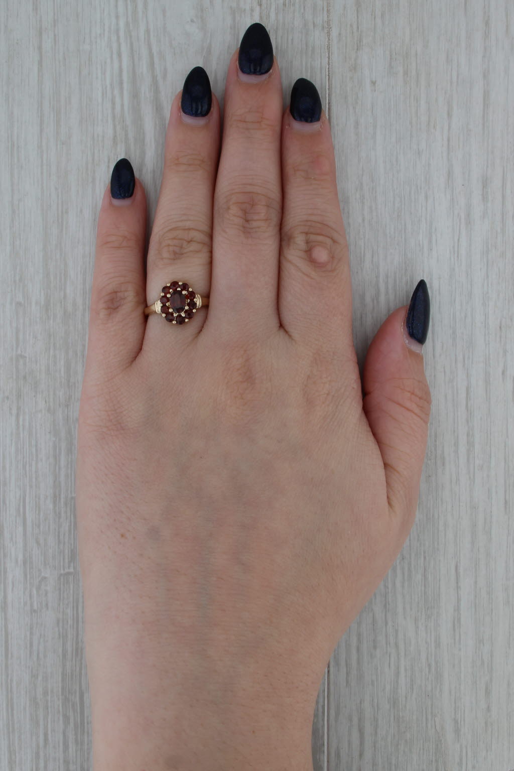 1.25ctw Oval Garnet Halo Cluster Ring 14k Yellow Gold Size 6.5