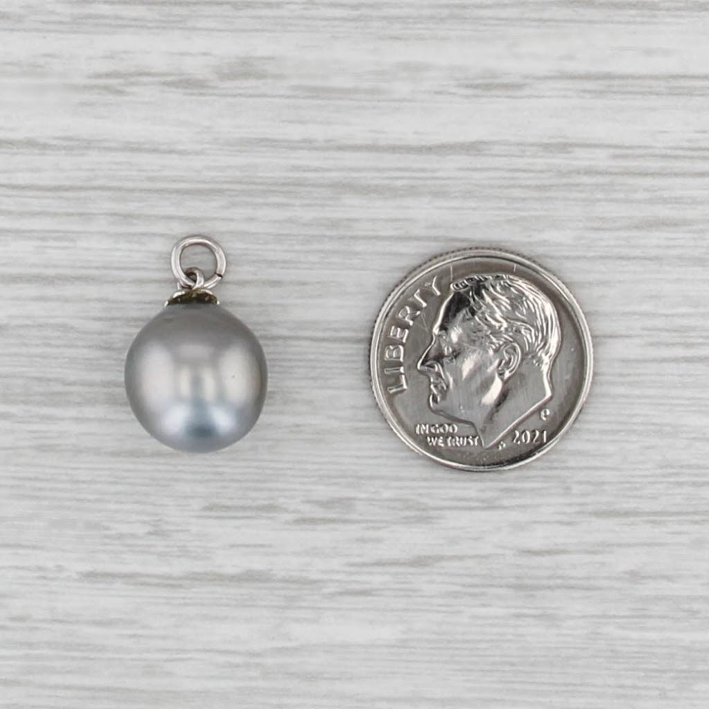 Gray Cultured Saltwater Pearl Teardrop Pendant Solitaire Charm 14k White Gold