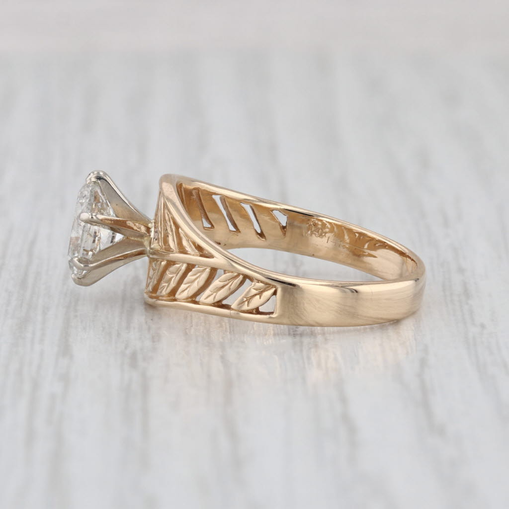 1.10ct Oval Diamond Solitaire Engagement Ring 14k Yellow Gold Size 8.5 Leaf Band