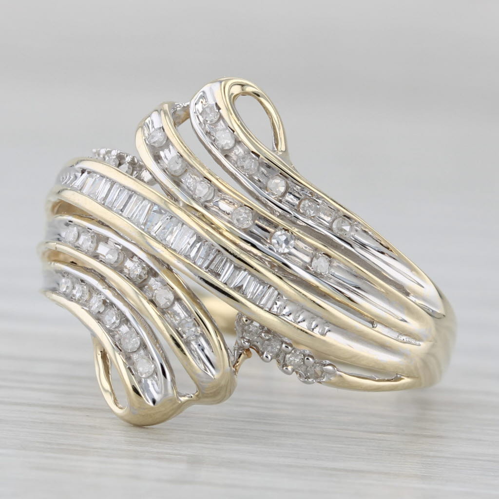 Gray 0.16ctw Diamond Bypass Ring 10k Yellow Gold Size 8
