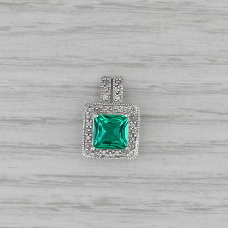 1.37ctw Lab Created Emerald Diamond Pendant 10k White Gold