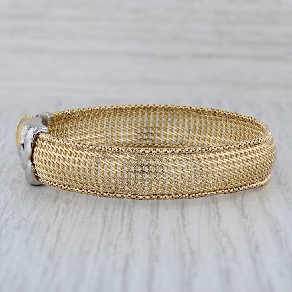 Gray Belt Buckle Bracelet 18k Yellow White Gold Mesh Band 7.25"