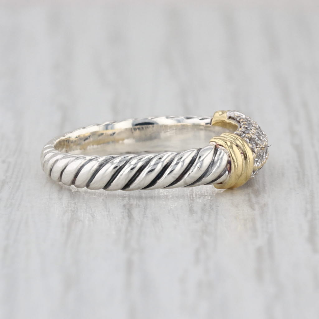 David Yurman Metro Cable 0.50ctw Diamond Ring Sterling Silver 18k Gold Stackable