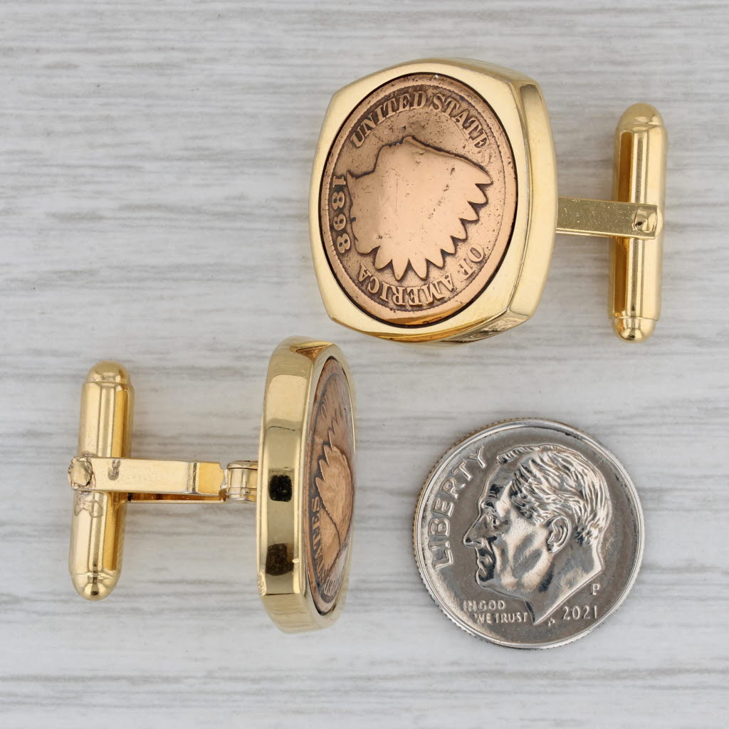 Gray US Indian Head Coin Cufflinks Gold Plated Folding Bar Backs