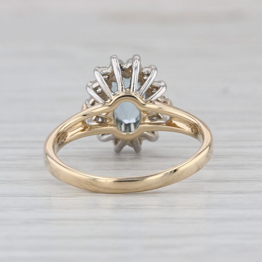 0.91ctw Oval Aquamarine Diamond Halo Ring 10k Yellow Gold Size 5.5 Engagement